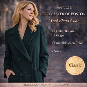 Forecaster of Boston Vintage Coat Wool Blend SZ6 Double Breasted Green Y2k